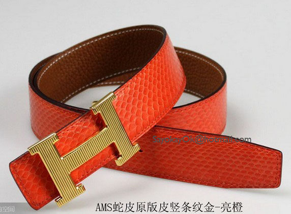 Hermes Snake Stripe Leather Reversible Belt Vertical Stripe Gold